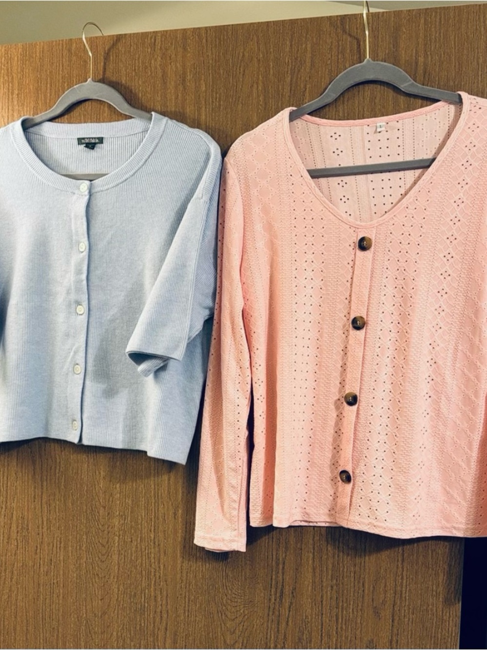 2 bundle -Women’s Light Pink and light blue  tops size Medium and large